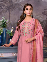 Pink floral thread women pant suit