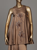 Brown floral satin silk women palazzo suit