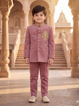Onion pink royal velvet boys jodhpuri suit