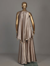 Beige satin silk embroidered women palazzo suit