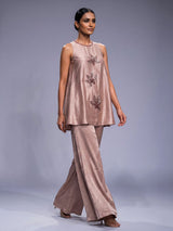 Pink botanical applique designer women palazzo suit