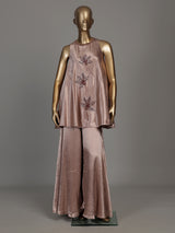 Pink botanical applique designer women palazzo suit