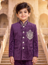 Purple dual peacock crest boys jodhpuri suit