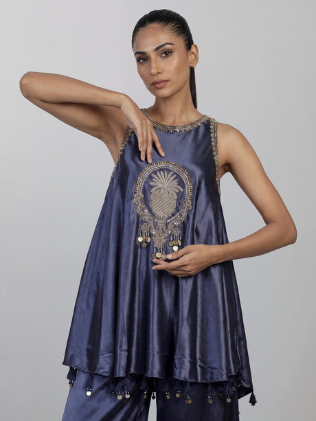 Blue mughal medallion premium women palazzo suit