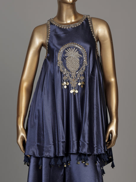Blue mughal medallion premium women palazzo suit