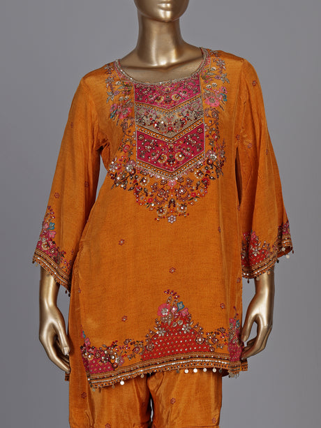Mustard yellow heritage print women sharara set