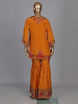 Mustard yellow heritage print women sharara set