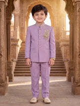 Lilac purple stone embellished boys jodhpuri suit
