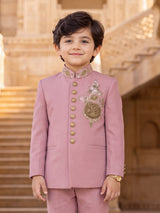 Pink heritage crest boys jodhpuri suit