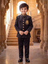 Black imperial crest boys jodhpuri suit