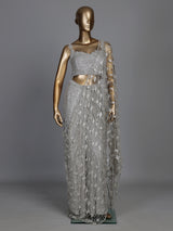 Silver scalloped strap designer women ready to wear saree