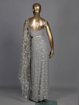 Silver scalloped strap designer women ready to wear saree