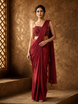Red tassel accent designer women ready to wear saree