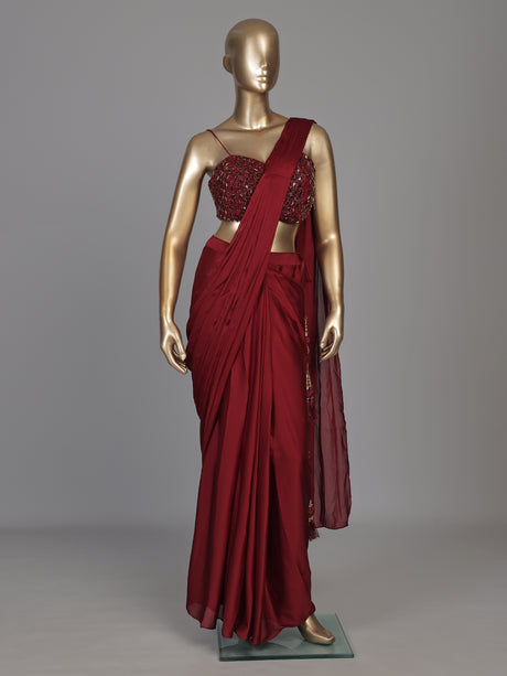 Red tassel accent designer women ready to wear saree