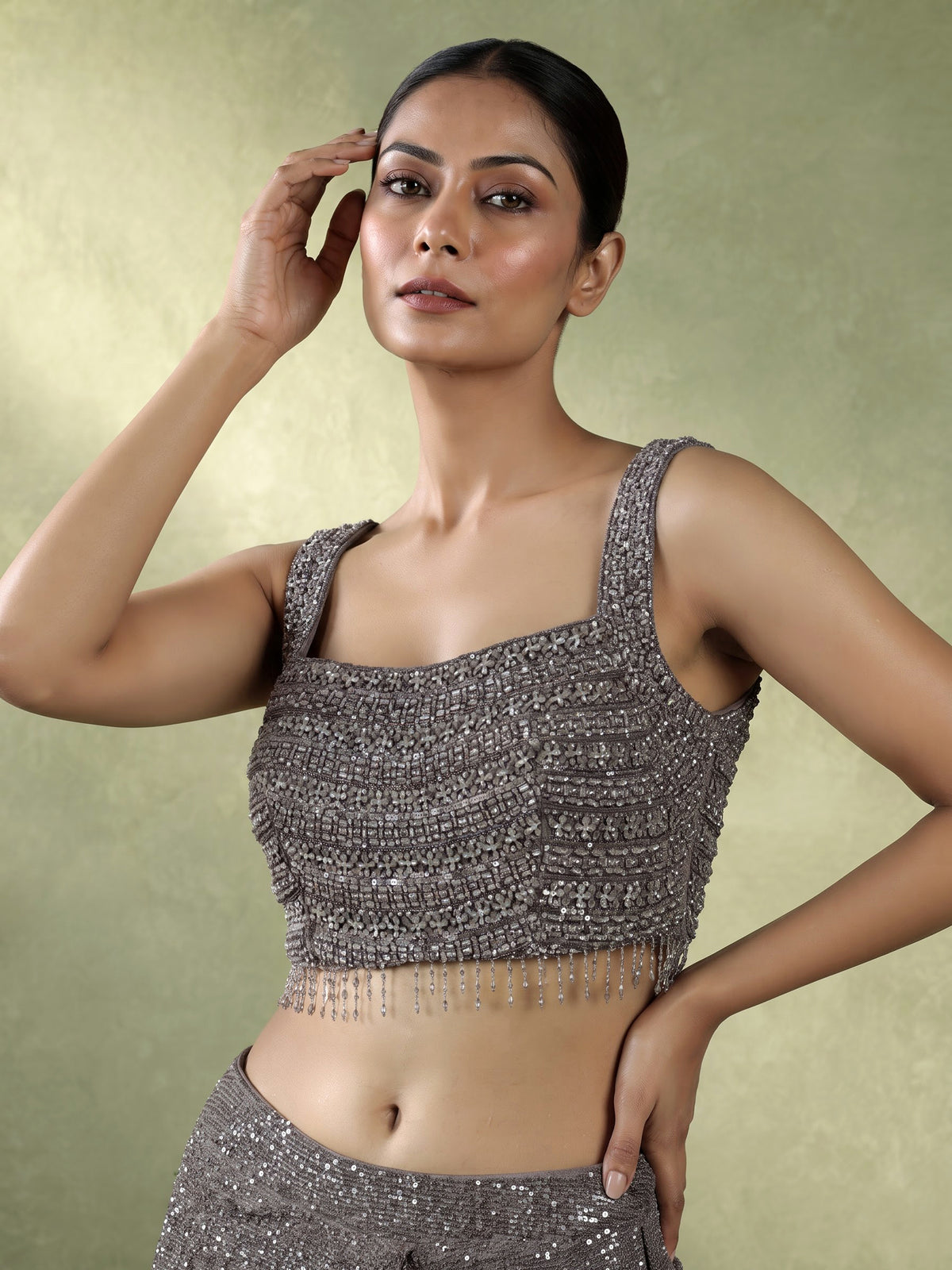 Grey sculpted drape designer women ready to wear saree