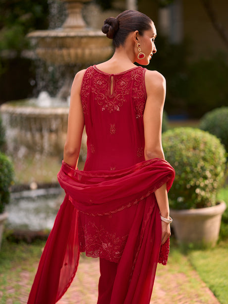 Red ivy blossom women sharara suit