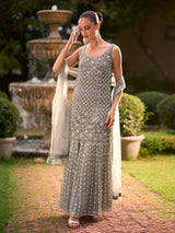 Grey crystal lattice women sharara suit