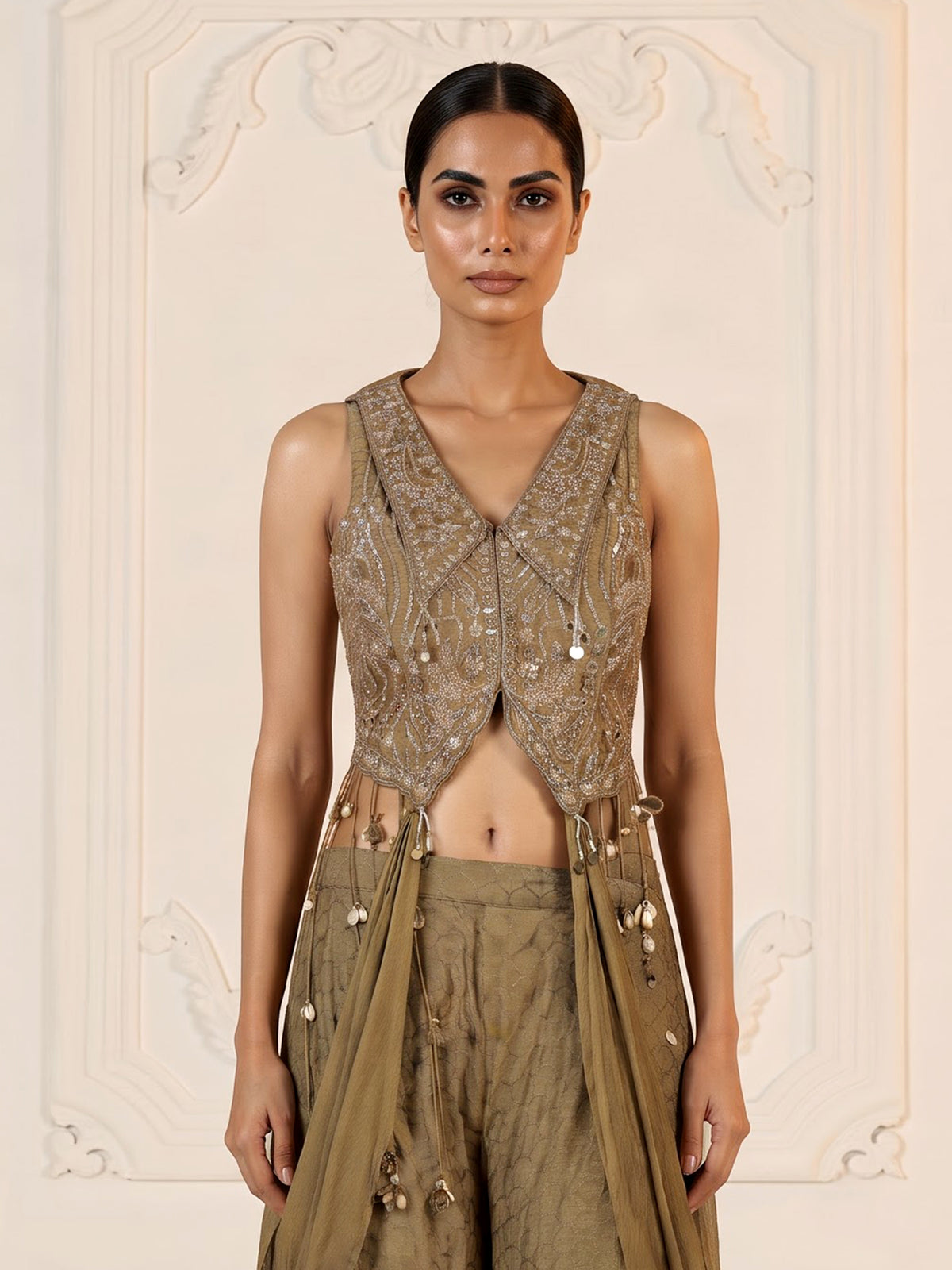 Mehendi green trellis designer women palazzo suit