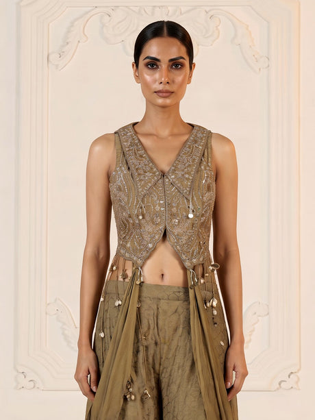 Mehendi green trellis designer women palazzo suit