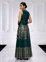 Bottle green zari jacket women palazzo suit