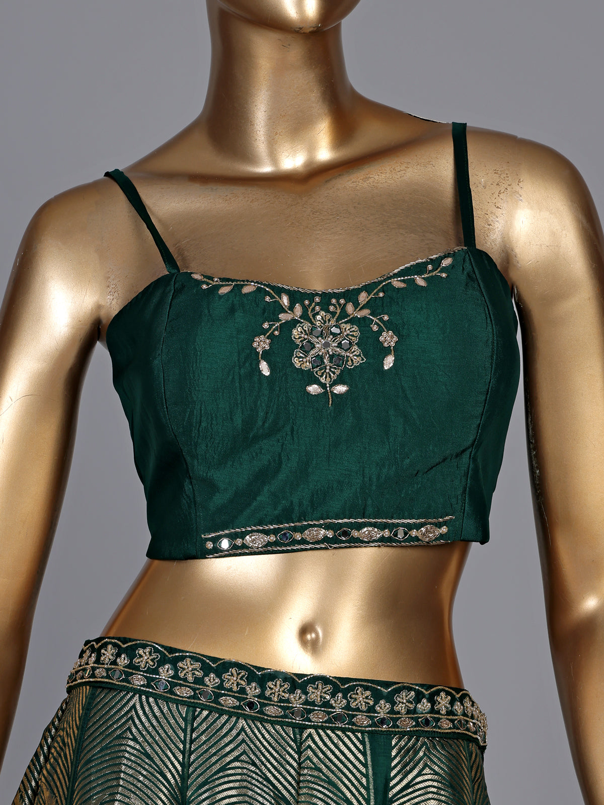 Bottle green zari jacket women palazzo suit