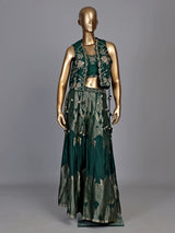Bottle green zari jacket women palazzo suit