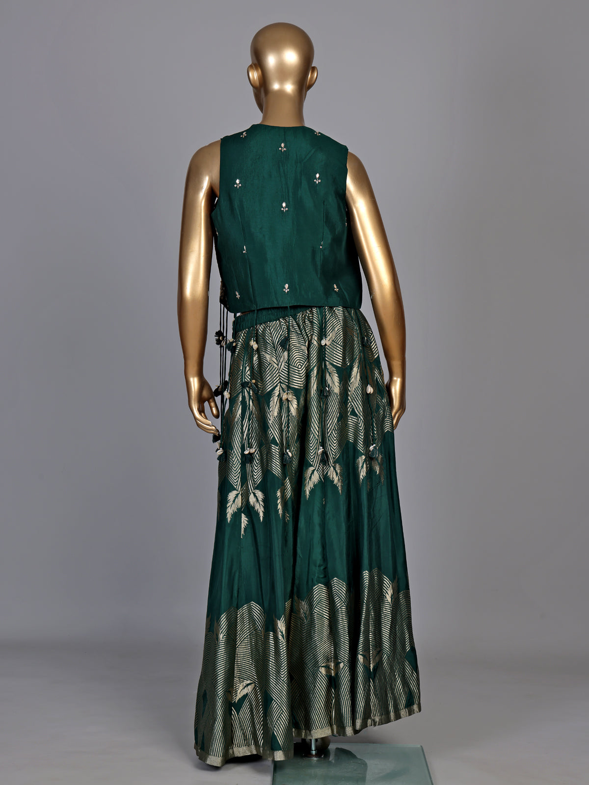 Bottle green zari jacket women palazzo suit