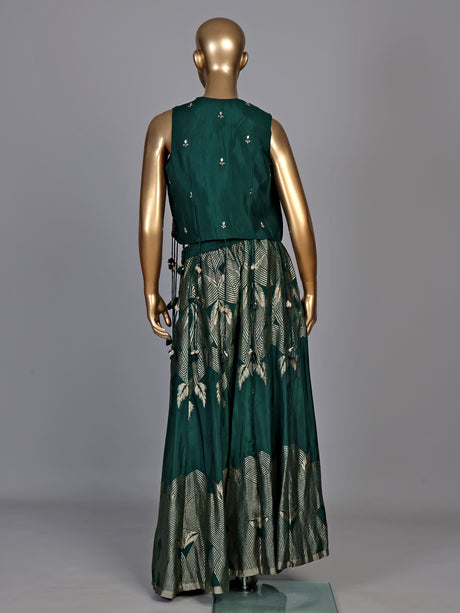 Bottle green zari jacket women palazzo suit