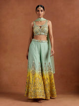 Pista green geometric women palazzo suit