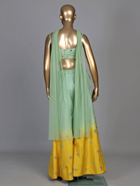 Pista green geometric women palazzo suit