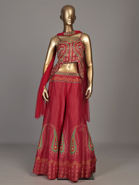 Rani pink bandhani printed women sharara suit
