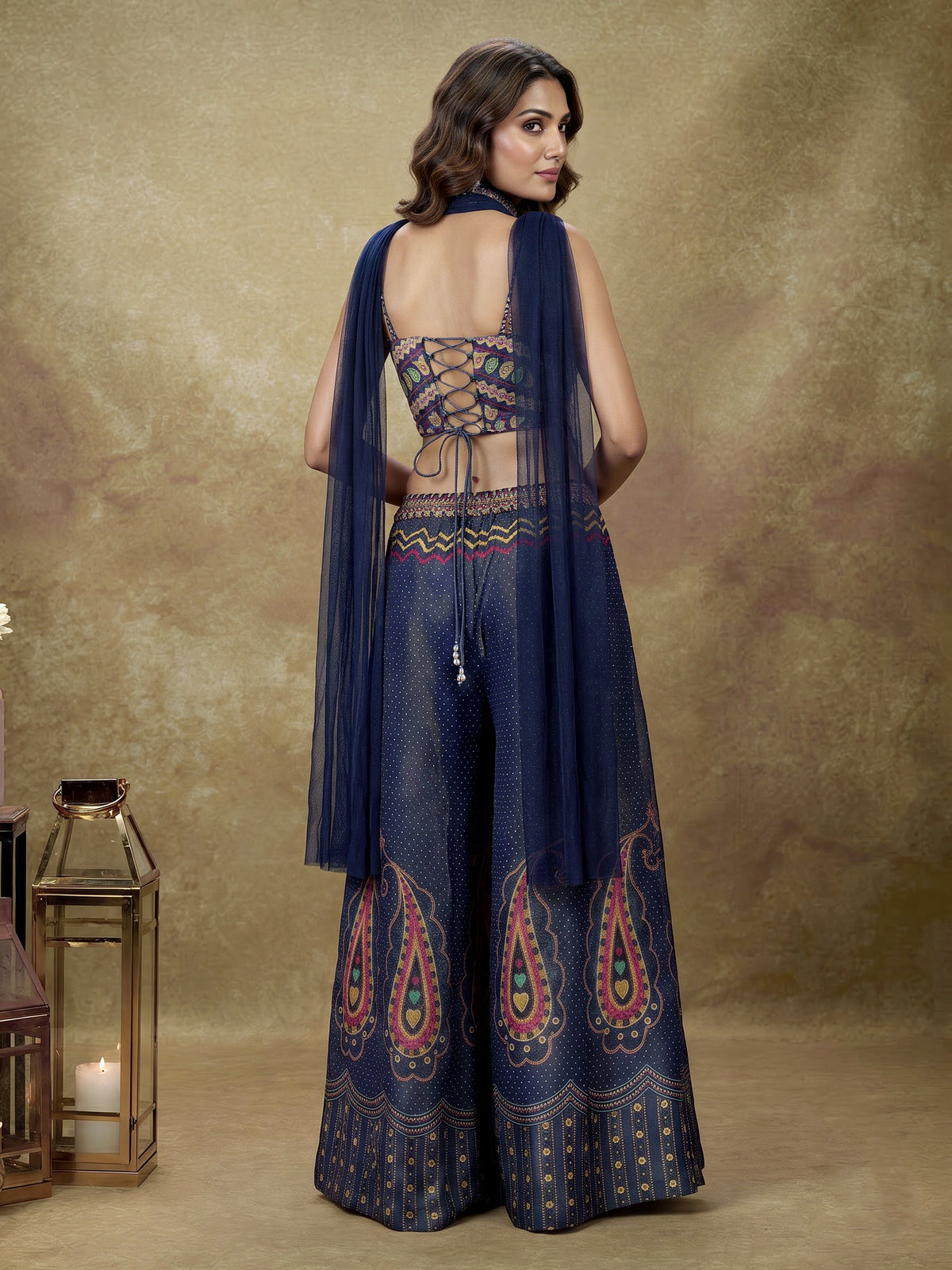 Blue bandhani printed women sharara suit