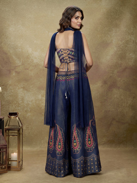 Blue bandhani printed women sharara suit