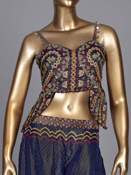Blue bandhani printed women sharara suit