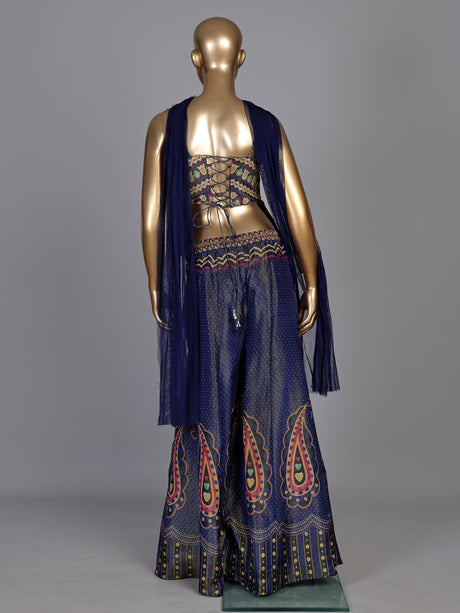 Blue bandhani printed women sharara suit