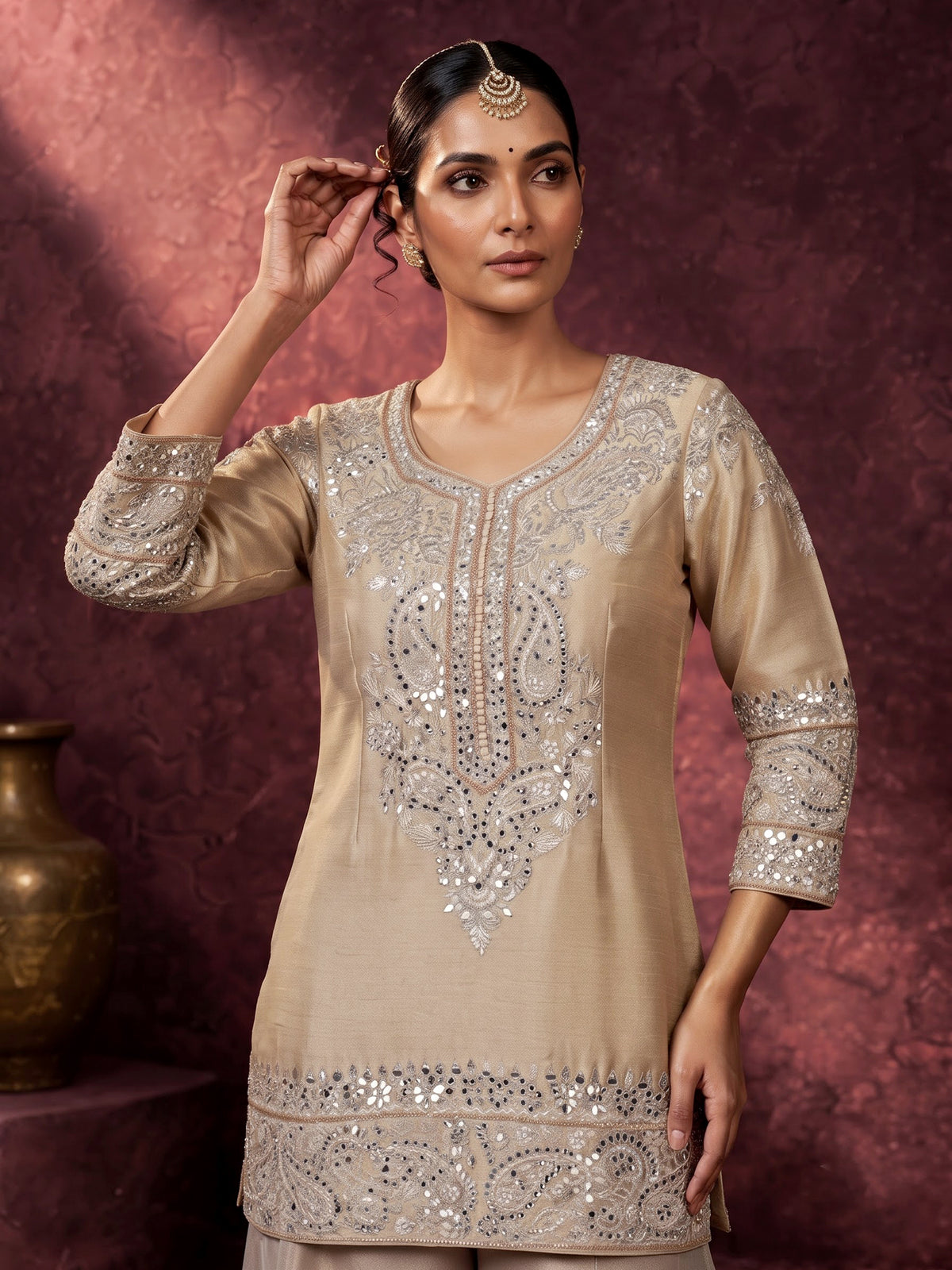 Gold ornamental women sharara suit