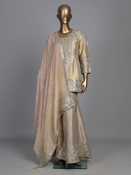 Gold ornamental women sharara suit
