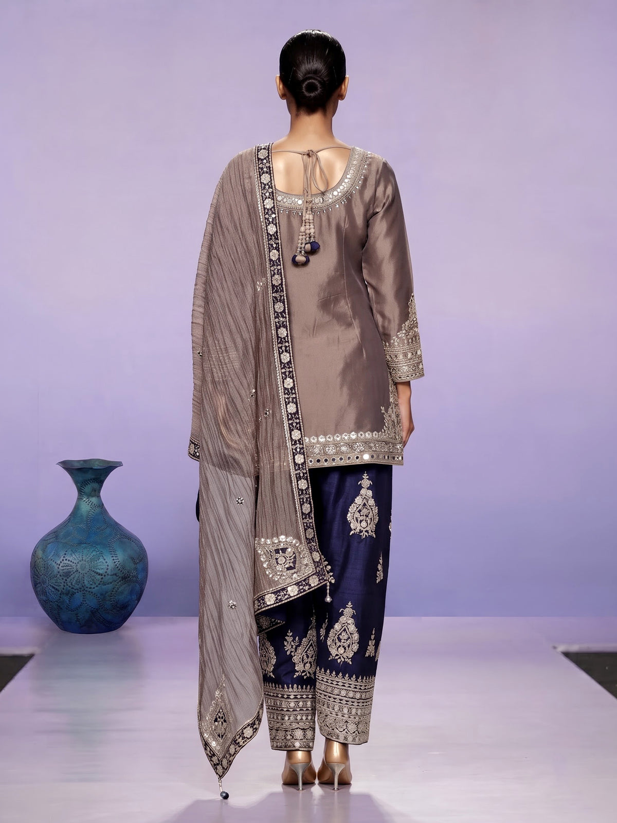 Beige mirrorwork festive women salwar suit