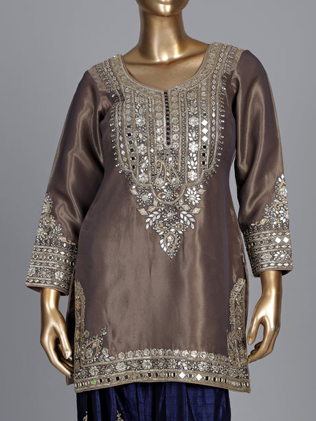 Beige mirrorwork festive women salwar suit