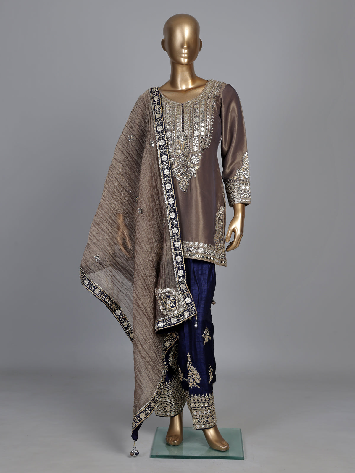Beige mirrorwork festive women salwar suit
