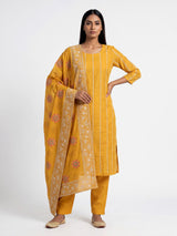 Yellow multicolour medallion women pant suit