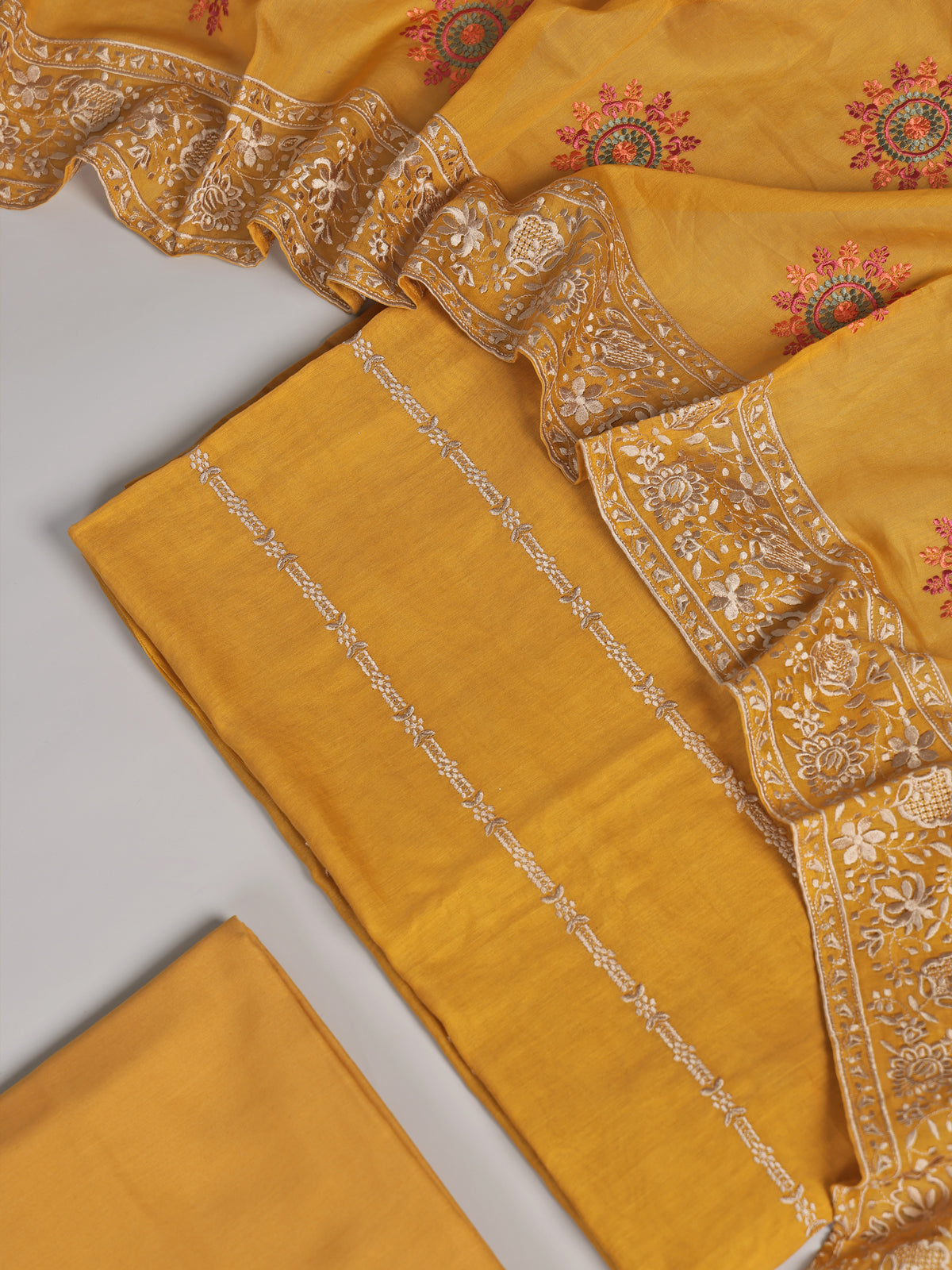 Yellow multicolour medallion women pant suit