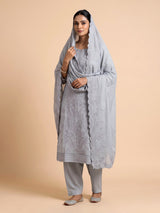 Grey mirrorwork botanical jaal women pant suit