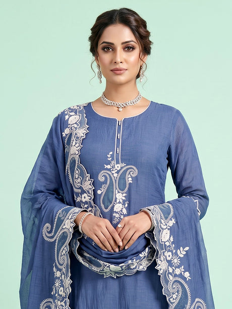Denim blue paisley pearl women pant suit