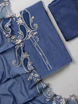 Denim blue paisley pearl women pant suit