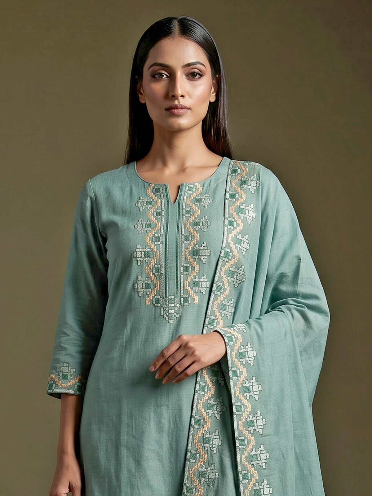 Pista green tribal chevron women pant suit