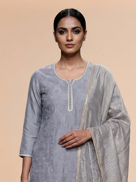 Stone blue cutdana jaal women pant suit