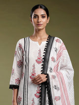 White vase motif leheriya women pant suit