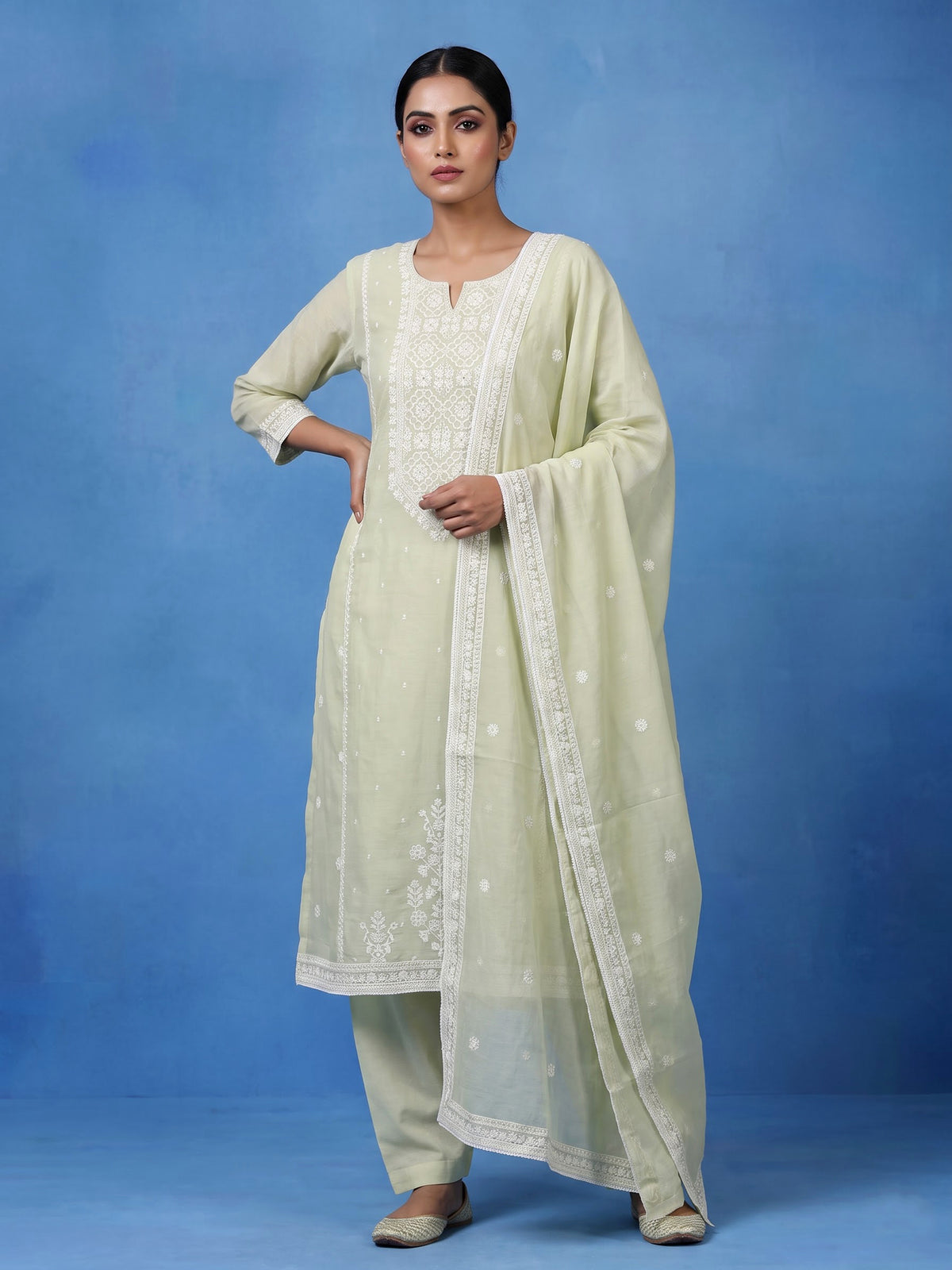 Pista green cotton blend women pant suit