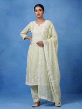 Pista green cotton blend women pant suit